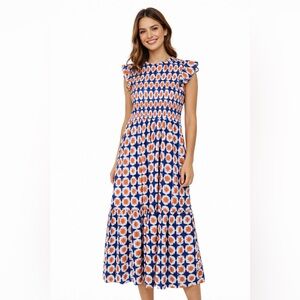 LOFT Vibrant Blue and Orange Maxi Dress